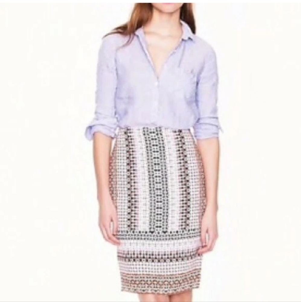 J Crew Colorful Geometric Print Pencil Skirt‎ Size 00